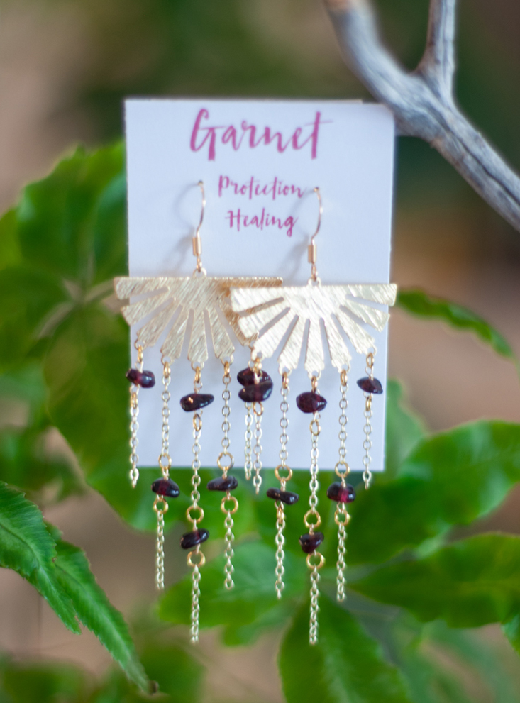 Garnet Sun Rays Earrings