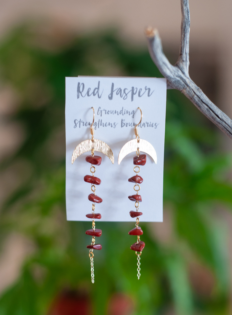 Red Jasper Moon Earrings