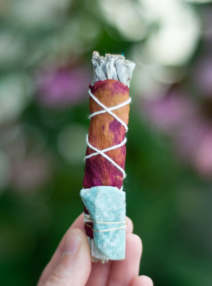 White Sage , Rose and Amazonite Crystal
