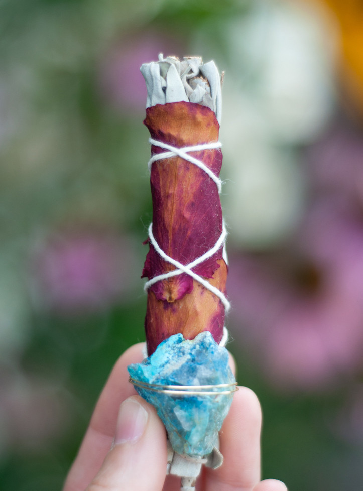 White Sage, Rose and Chrysocolla Crystal