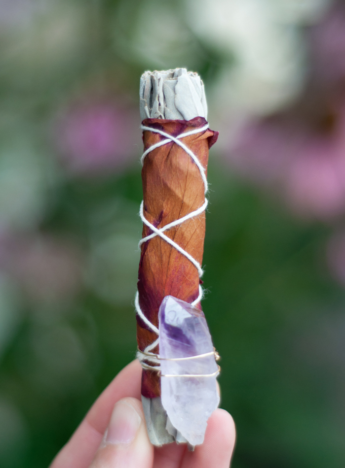 White Sage, Rose and Amethyst Crystal
