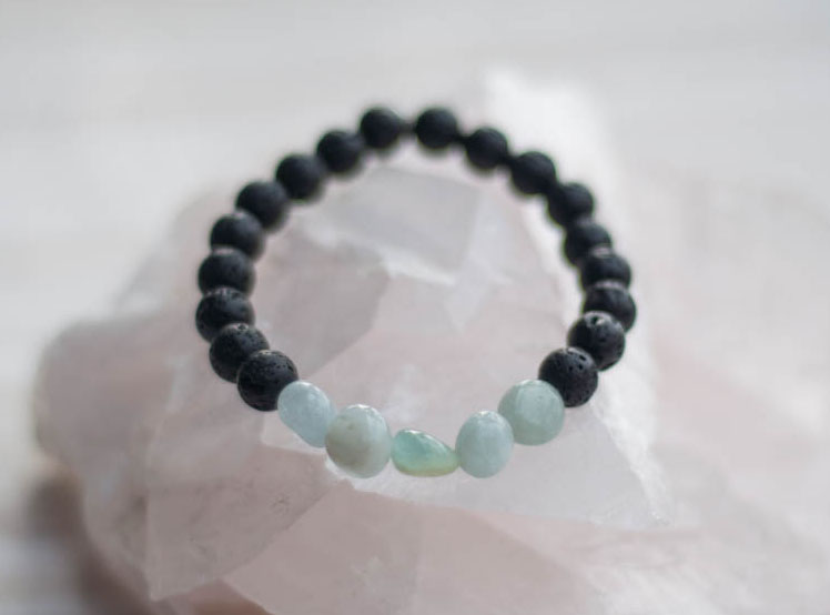 Aroma Diffuser Lava and Aquamarine Bracelet