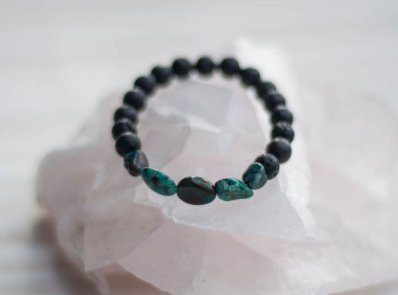 Aroma Diffuser Lava and Chrysocolla Bracelet