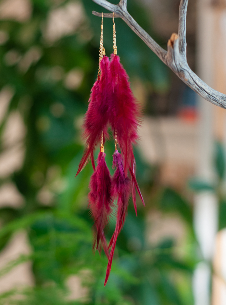 Magenta Feather Earrings