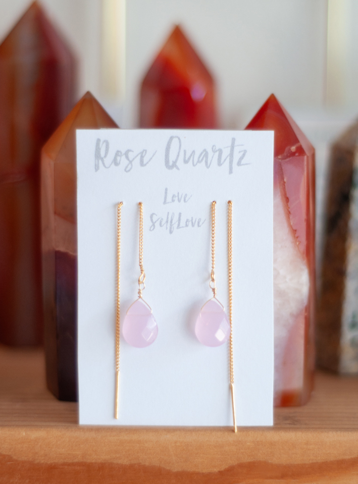 Rose Quartz Threader Earrings