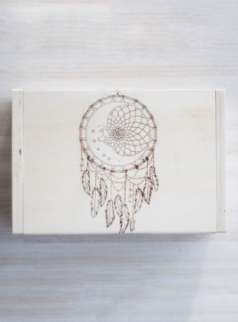 Moon Dreamcatcher Hinged Wood Box