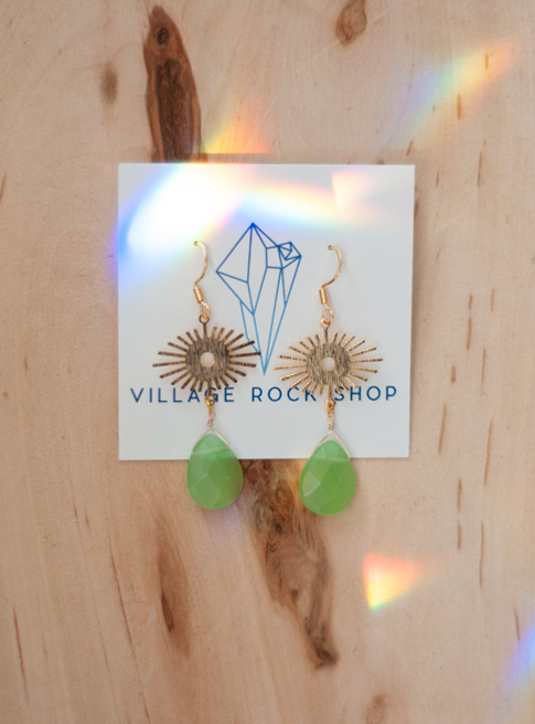 Green Chalcedony Sun Burst Earrings