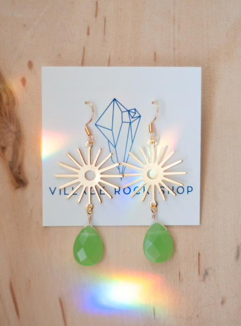 Green Chalcedony Sun Earrings