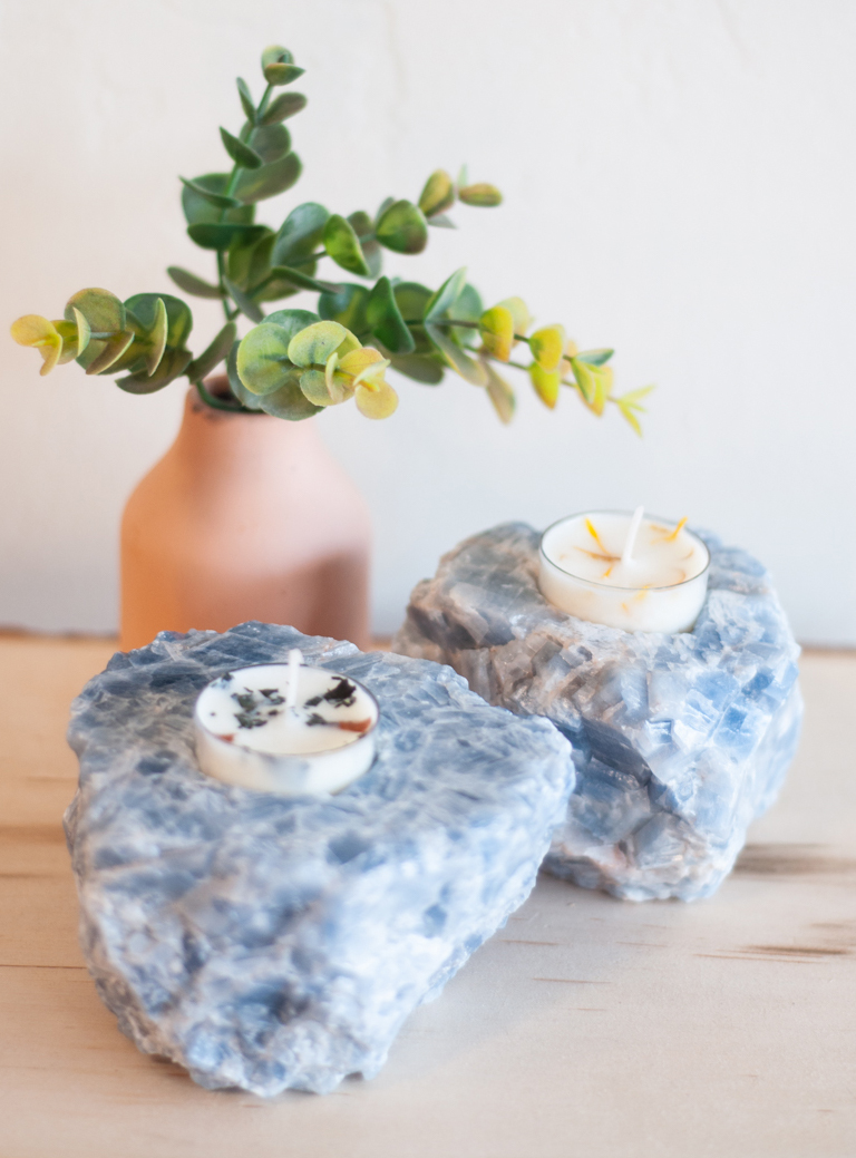 Raw Blue Calcite Candle Holder