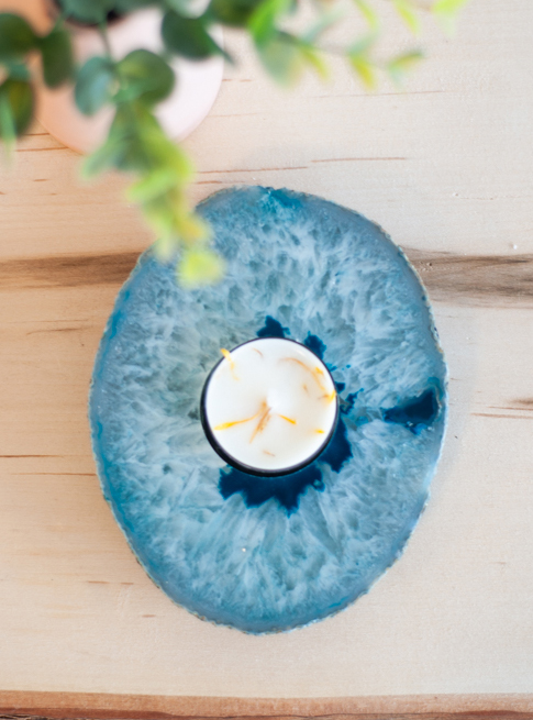 Agate Candle Holder - teal