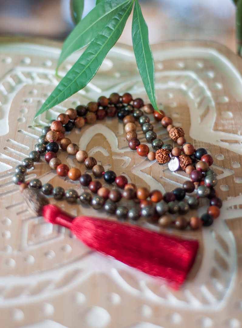 Pyrite and Wood 108 Mala Beads