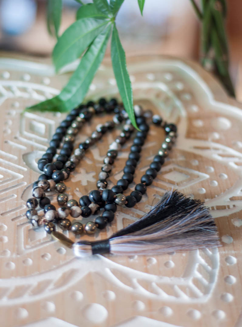 Onyx and Pyrite 108 Mala Beads