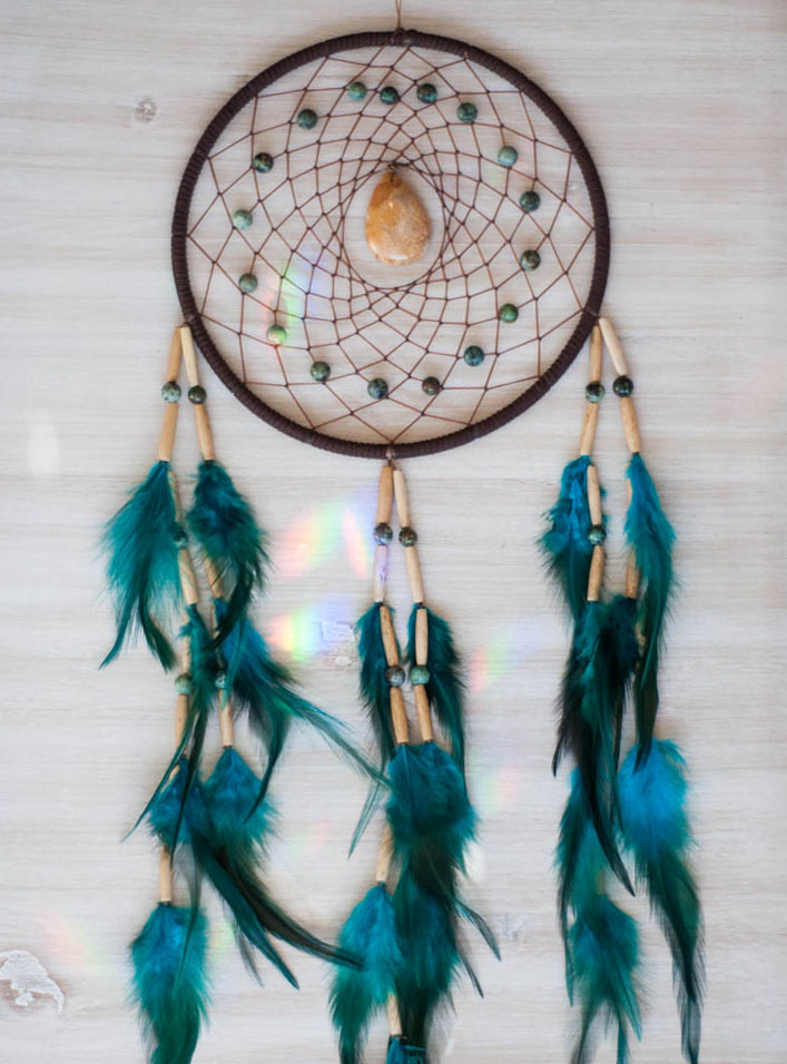 Coral and African Turquoise Dreamcatcher - Balanced Goddess