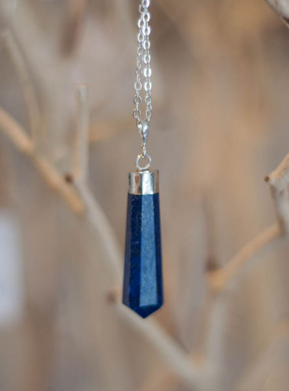Blue Lapis Lazuli Crystal Necklace Crystal Point Bullet Crystal Point Necklace Lapis Lazuli Necklace Horizontal Crystal Pendant