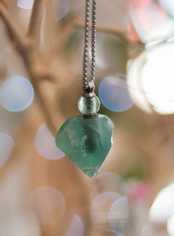 Raw Fluorite Crystal Bottle Necklace