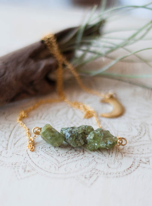 Raw Peridot Bead Necklace