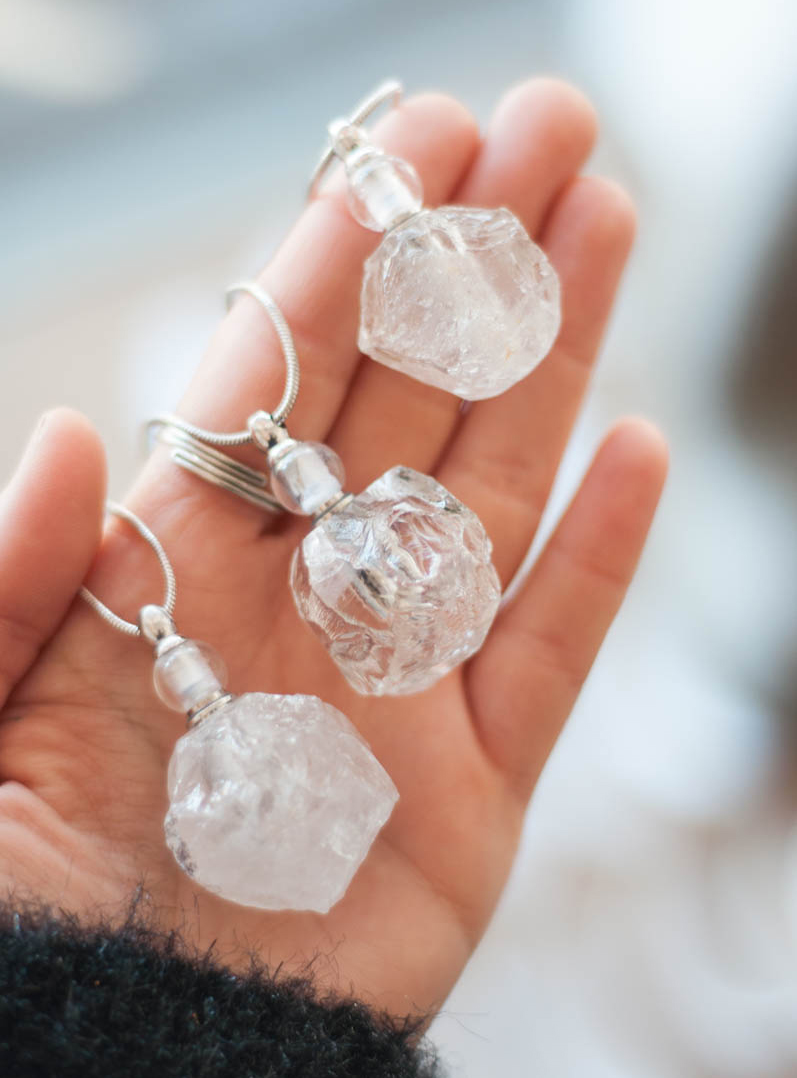 Raw Clear Quartz Bottle Necklace