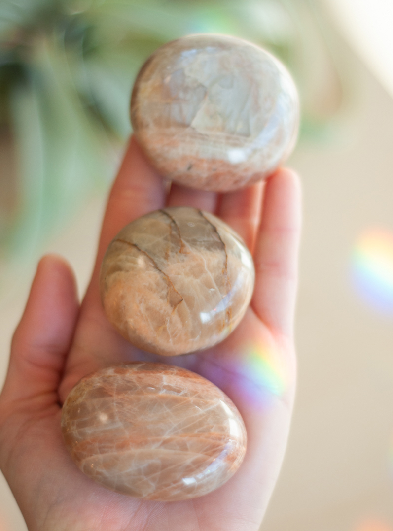 Peach Moonstone Palm Stone large