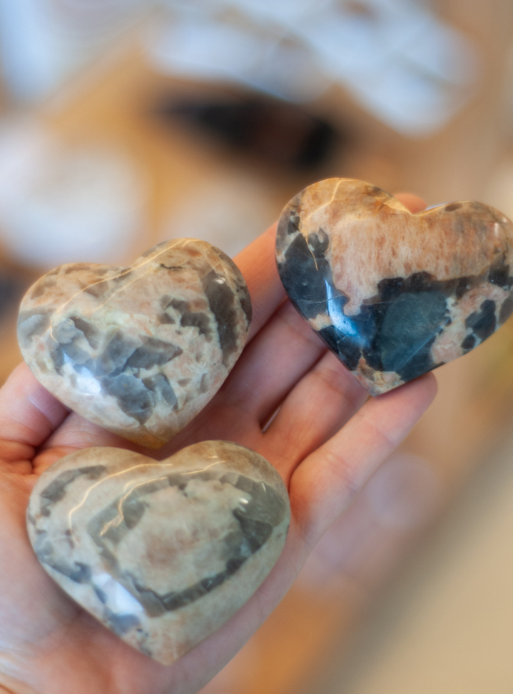 Moonstone with Smoky Quartz Heart