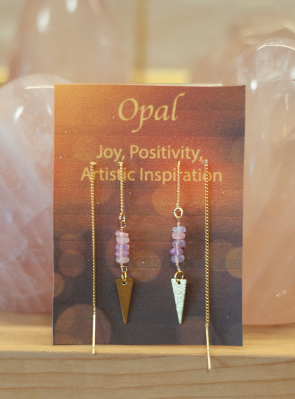 Pink Opal Threader Triangle Earrings