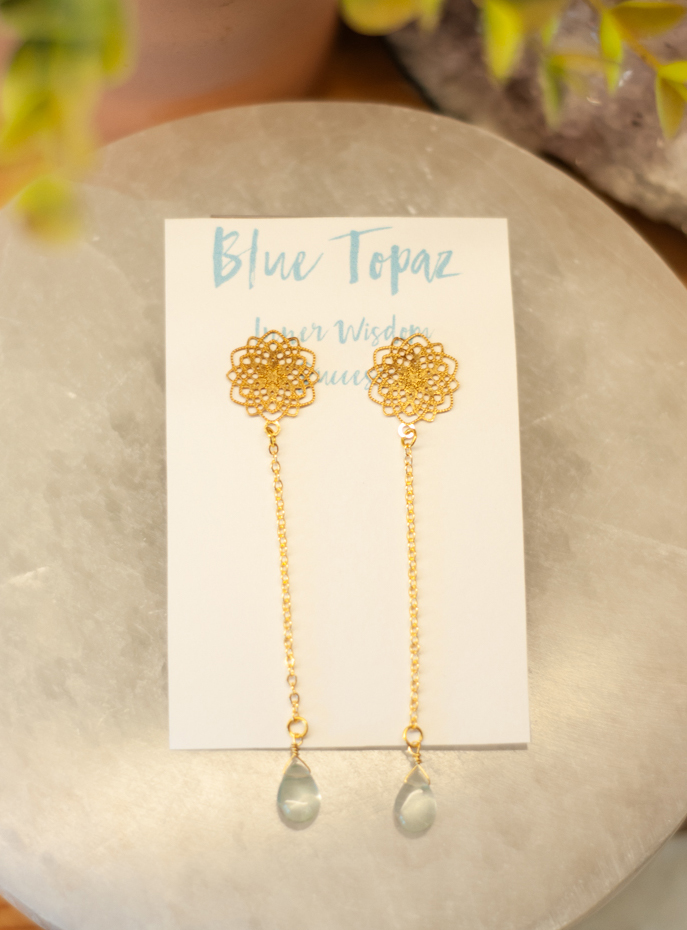 Blue Topaz Mandala Stud Earrings