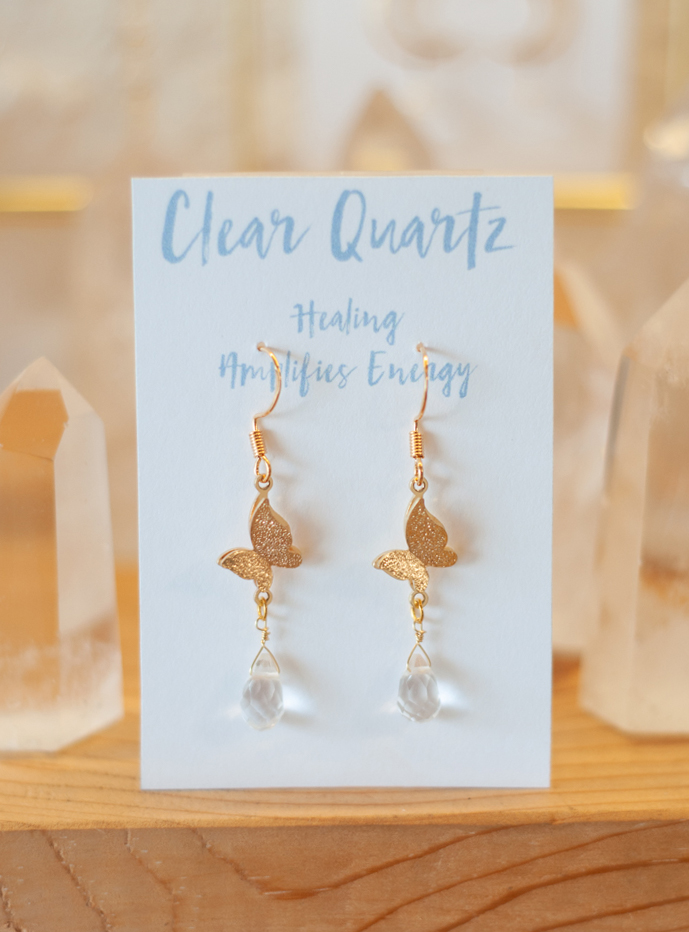 Clear Quartz Butterfly Earrings