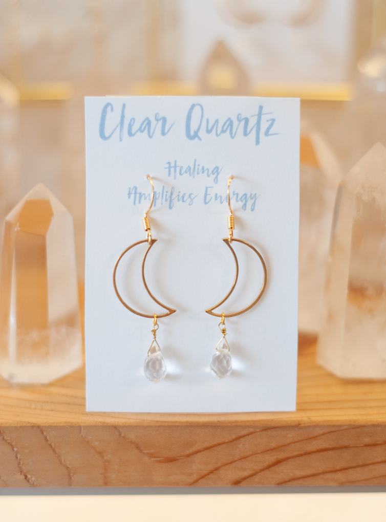 Clear Quartz Moon Earrings - medium
