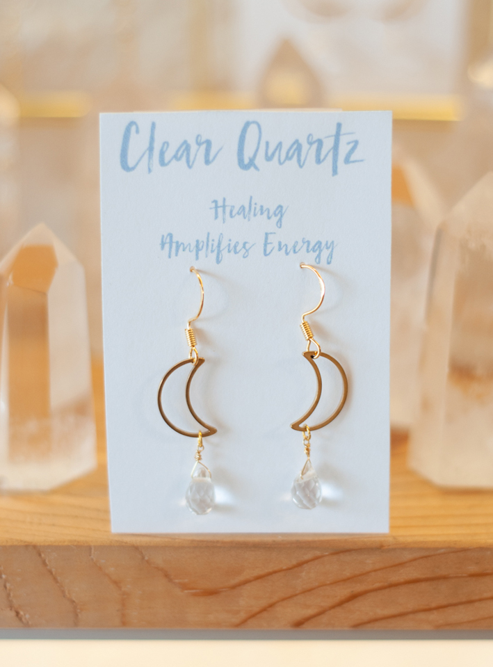 Clear Quartz Moon Earrings - small