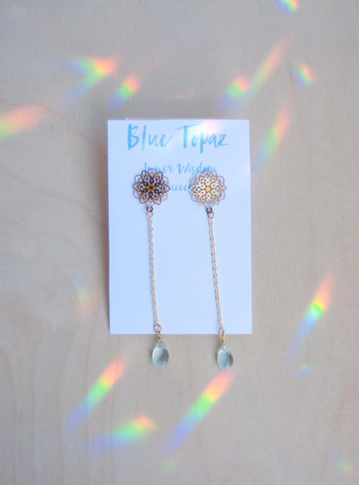 Blue Topaz Mandala Stud Earrings