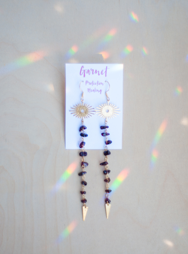 Garnet Sun Rays Earrings