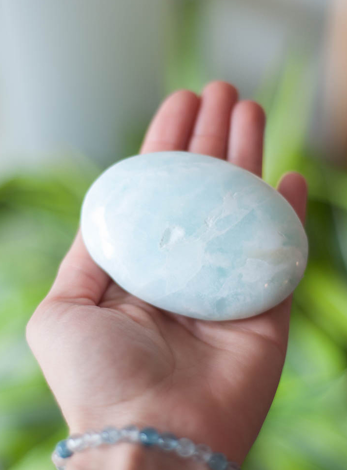 Caribbean Light Blue Calcite Palm Stone - large