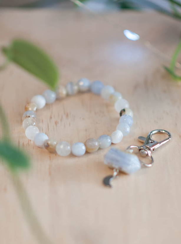 Blue Lace Agate Charm and Bracelet Set