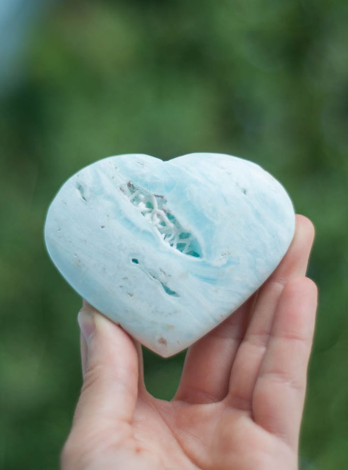 Large Caribbean Light Blue Calcite Heart - Pakistan