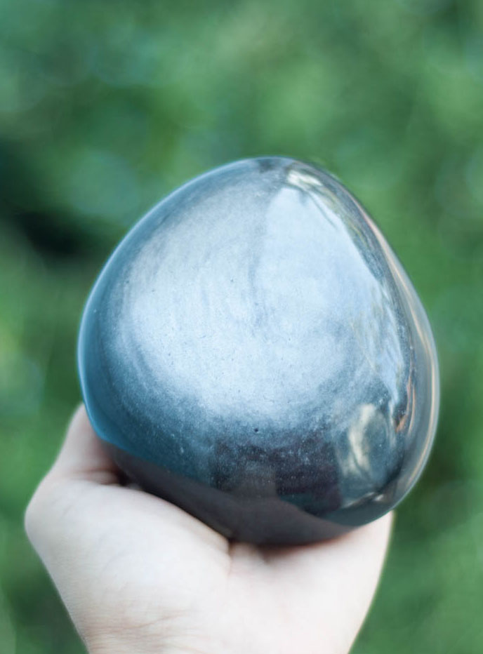 Silver Sheen Obsidian Palm Stone - extra large