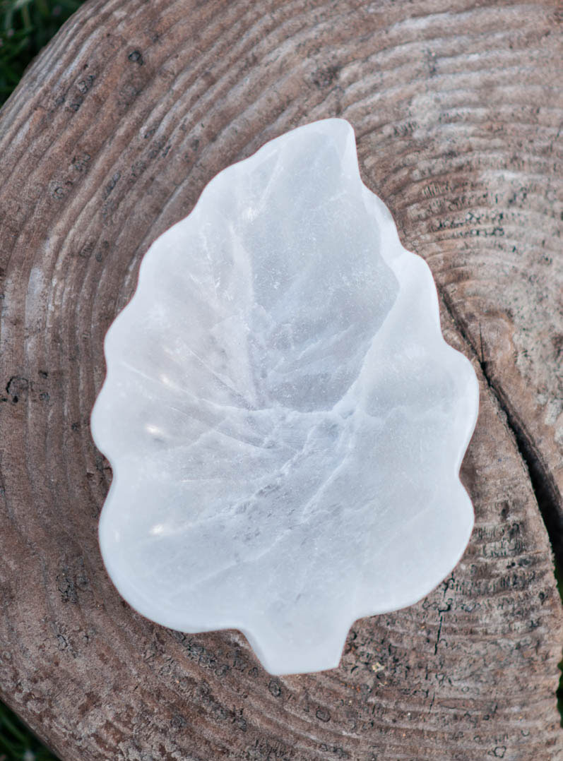 Selenite Leaf Bowl - large