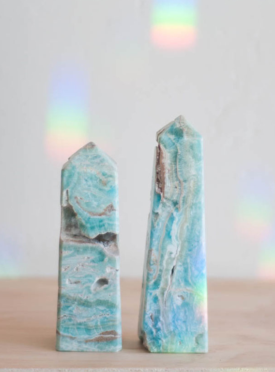 Blue Aragonite/ Caribbean Calcite Tower  - medium