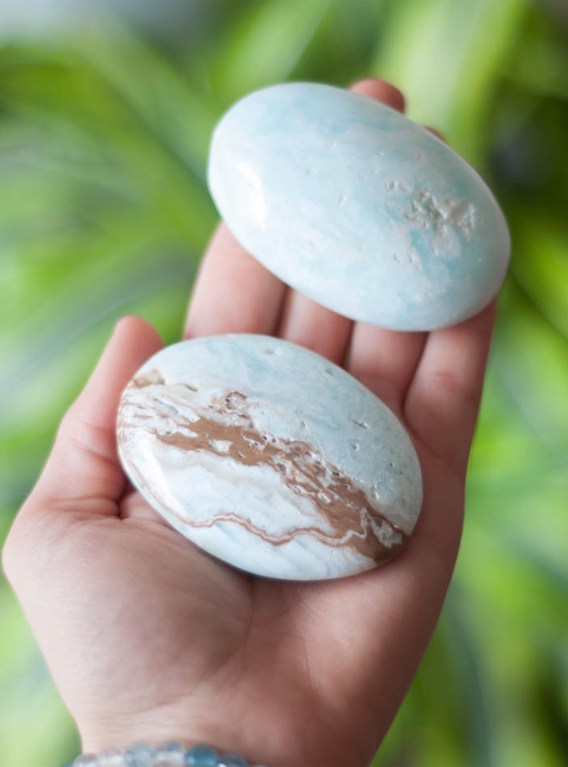 Caribbean Light Blue Calcite Palm Stone - medium