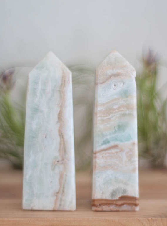 Caribbean Light Blue Calcite Tower - small