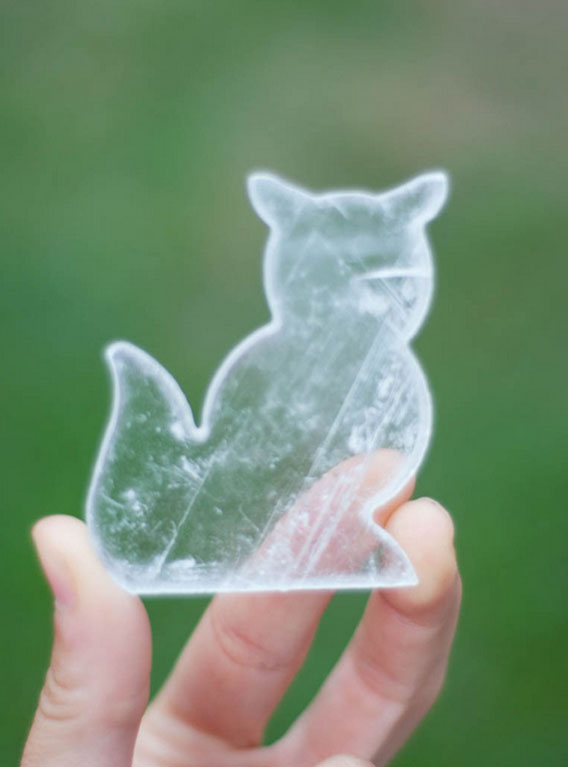 Clear Flat Selenite Cat