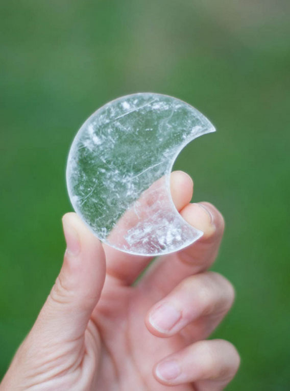 Clear Flat Selenite Moon - medium