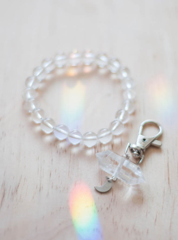 Clear Quartz Charm and Bracelet Set