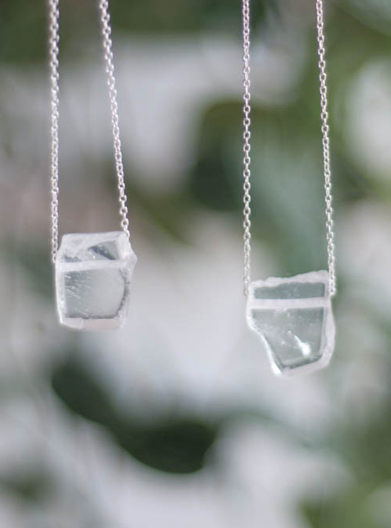 Clear Quartz Slice Pendant - silver