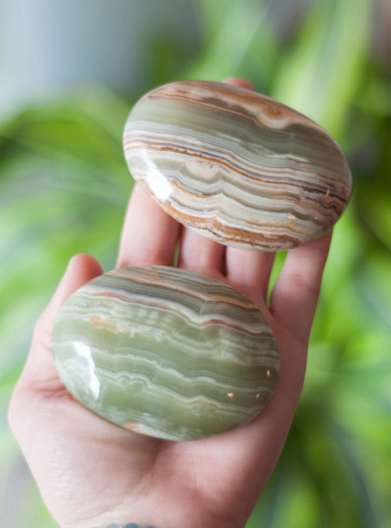 Green Calcite Palm stone - large