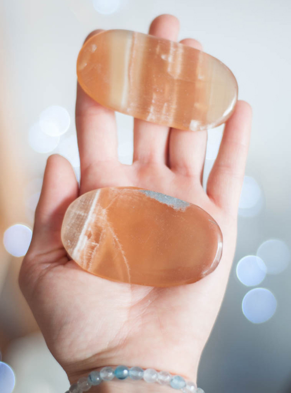 Honey Calcite Palm Stone