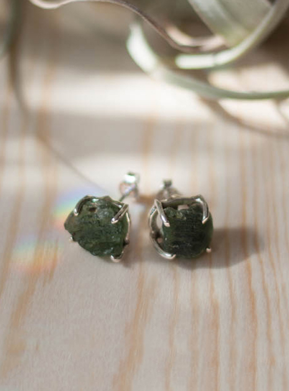 Moldavite Stud Earrings