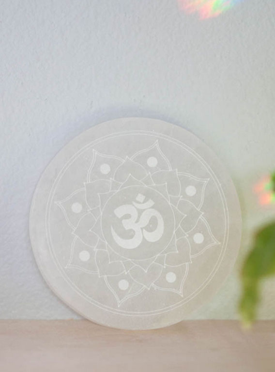 Om Mandala Selenite Charging Flat - large