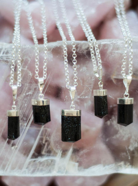 Raw Black Tourmaline Pendant Sterling Silver