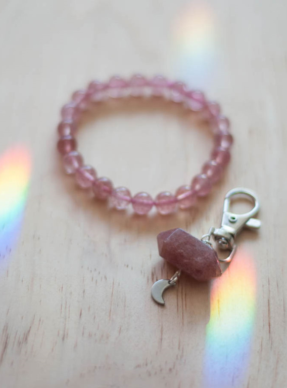 Strawberry Quartz Charm and Bracelet Set